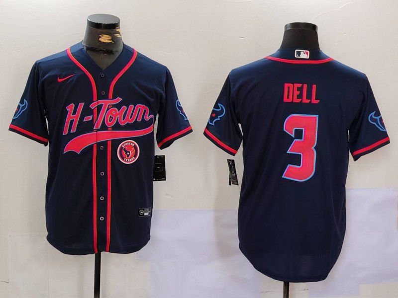 Men Houston Texans 3 Dell Blue Second generation joint name 2024 Nike Limited NFL Jersey style 2